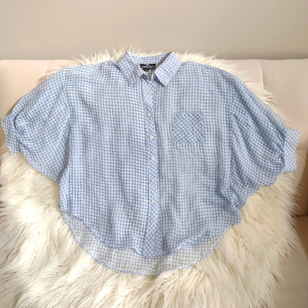 ANGIE Checkered Top Medium Bat Wing Sleeve